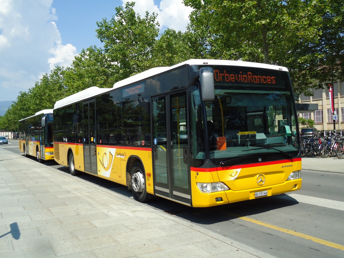 (146'032) - CarPostal Ouest - VD 335'346 - Mercedes am 22. Juli 2013 beim Bahnhof Yverdon