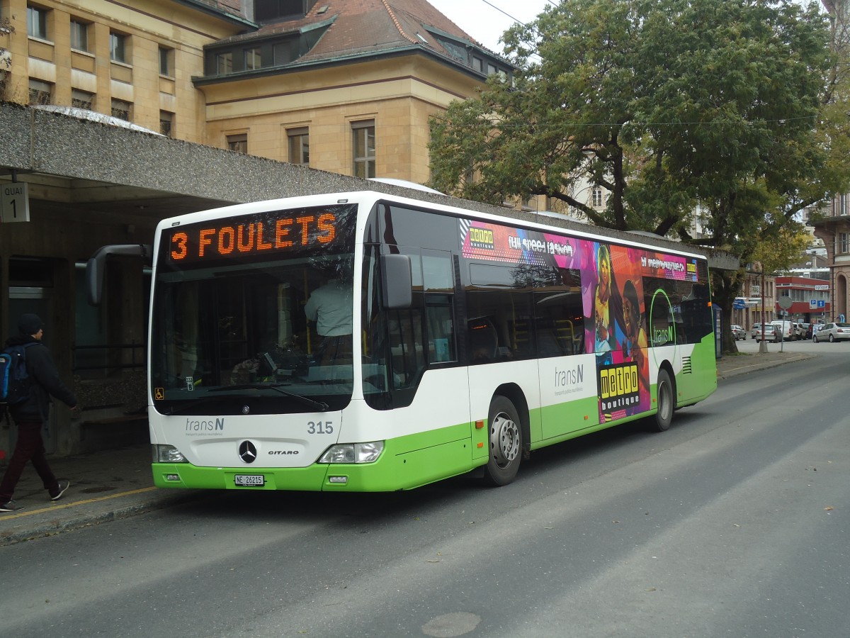 (147'935) - transN, La Chaux-de-Fonds - Nr. 315/NE 26'215 - Mercedes (ex TRN La Chaux-de-Fonds Nr. 315) am 8. November 2013 beim Bahnhof La Chaux-de-Fonds