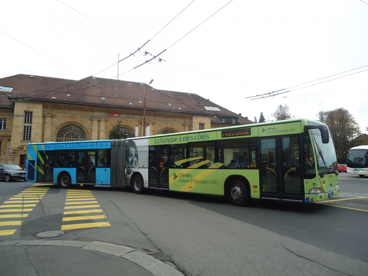 (147'937) - transN, La Chaux-de-Fonds - Nr. 642/NE 109'242 - Mercedes (ex TC La Chaux-de-Fonds Nr. 242) am 8. November 2013 beim Bahnhof La Chaux-de-Fonds