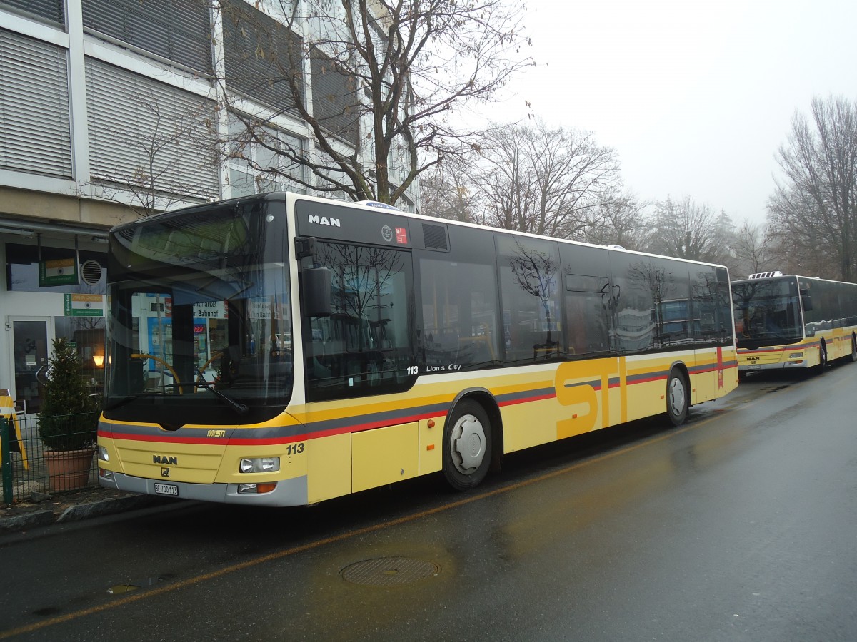 (148'356) - STI Thun - Nr. 113/BE 700'113 - MAN am 21. Dezember 2013 bei der Schifflndte Thun