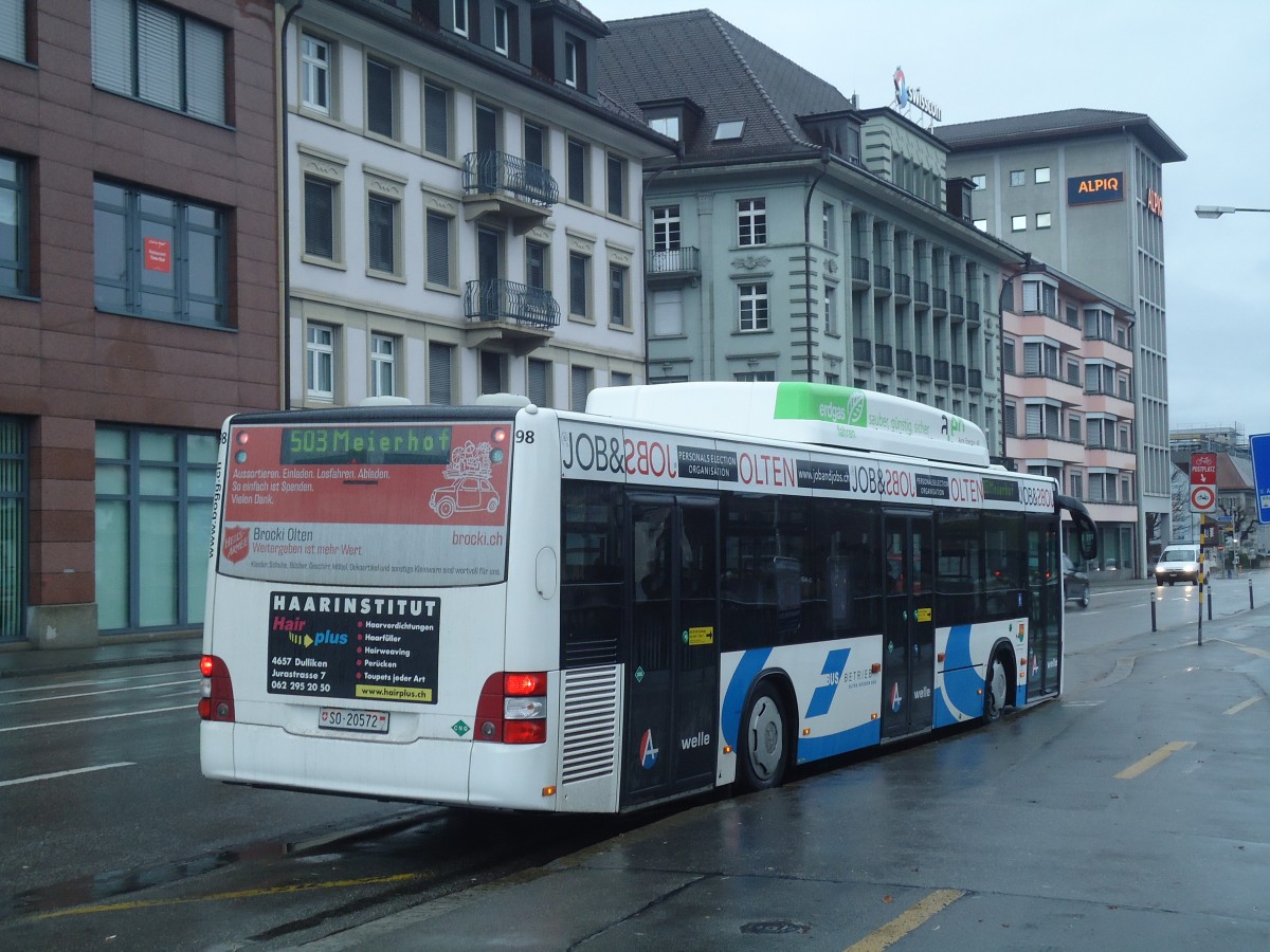 (148'451) - BOGG Wangen b.O. - Nr. 98/SO 20'572 - MAN am 25. Dezember 2013 beim Bahnhof Olten