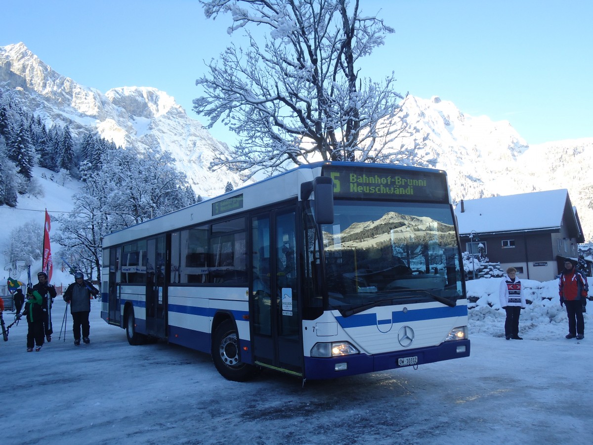 (148'527) - EAB Engelberg - Nr. 7/OW 10'312 - Mercedes/Hess (ex ZVB Zug Nr. 160; ex ZVB Zug Nr. 60; ex ZVB Zug Nr. 30; ex Auf der Maur, Steinen Nr. 217) am 27. Dezember 2013 in Engelberg, Titlisbahnen