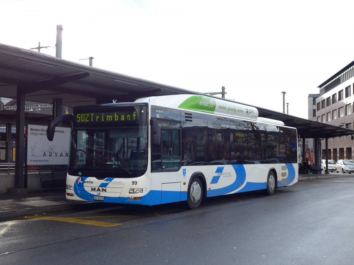 (148'772) - BOGG Wangen b.O. - Nr. 99/SO 20'378 - MAN am 9. Februar 2014 beim Bahnhof Olten