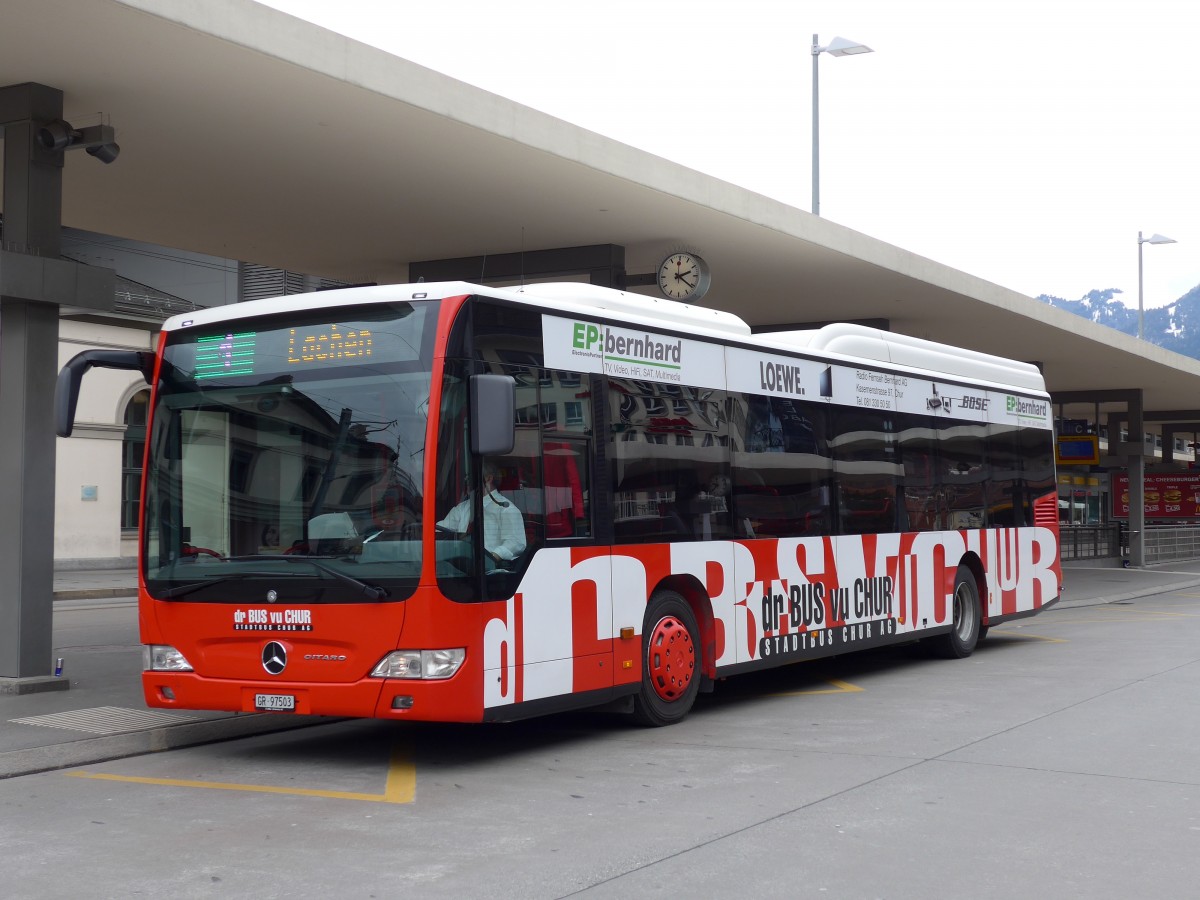 (149'128) - SBC Chur - Nr. 3/GR 97'503 - Mercedes am 1. Mrz 2014 beim Bahnhof Chur