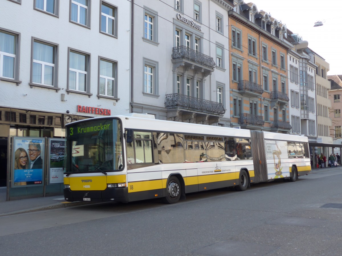 (149'400) - VBSH Schaffhausen - Nr. 18/SH 38'018 - Volvo/Hess am 29. Mrz 2014 beim Bahnhof Schaffhausen