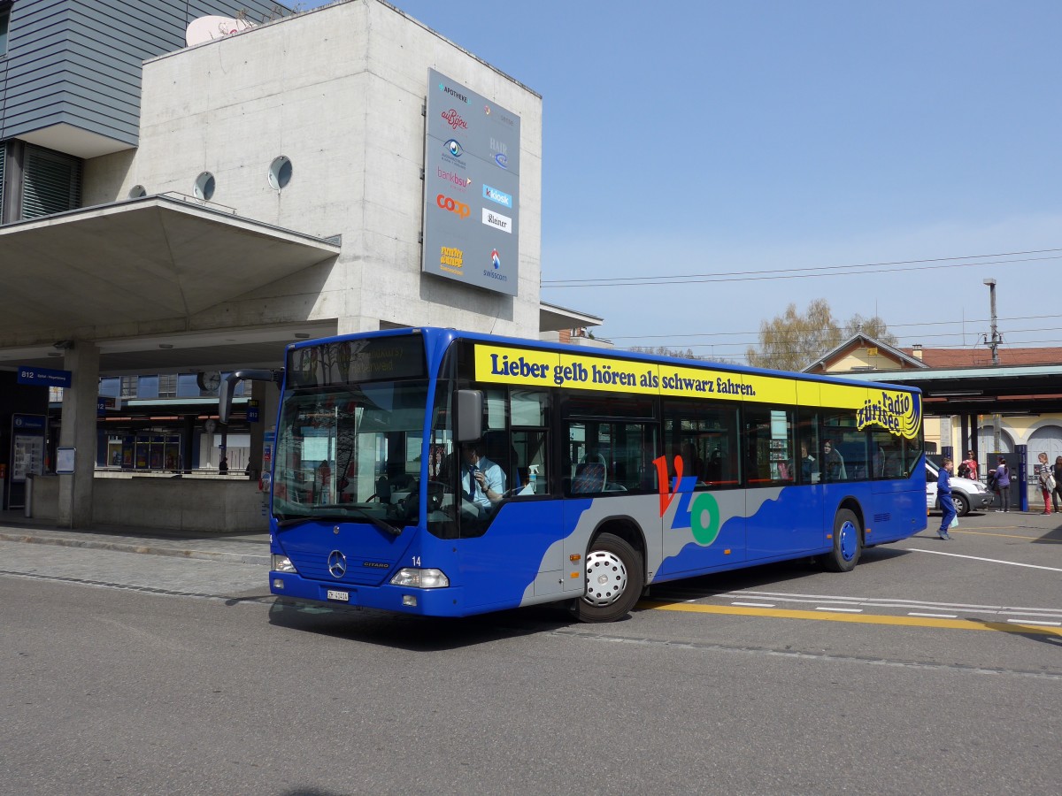 (149'484) - VZO Grningen - Nr. 14/ZH 41'414 - Mercedes am 31. Mrz 2014 beim Bahnhof Uster