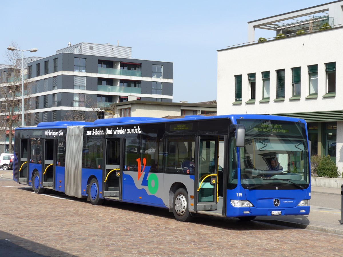 (149'486) - VZO Grningen - Nr. 115/ZH 745'115 - Mercedes am 31. Mrz 2014 beim Bahnhof Wetzikon