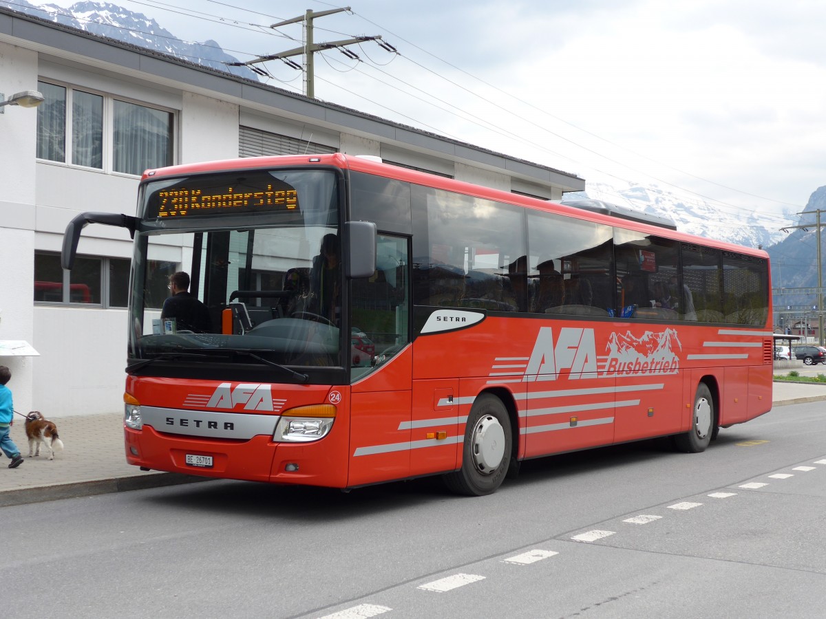 (149'612) - AFA Adelboden - Nr. 24/BE 26'701 - Setra am 12. April 2014 beim Bahnhof Frutigen