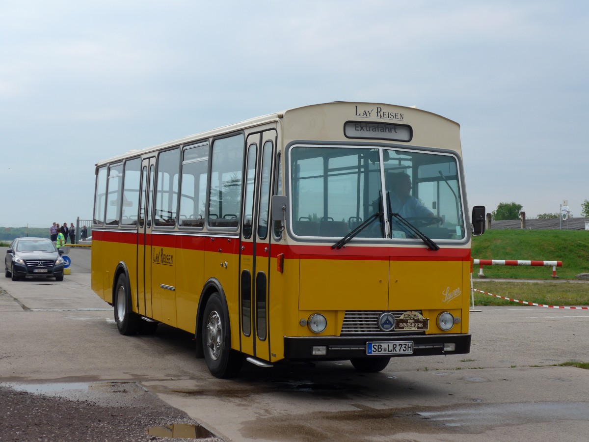 (150'148) - Lay Reisen, Pttlingen - SB-LR 73H - Saurer/Tscher (ex Engel, D-Lollar; ex Dermarmels, Solouf; ex P 24'655) am 26. April 2014 in Speyer, Technik-Museum