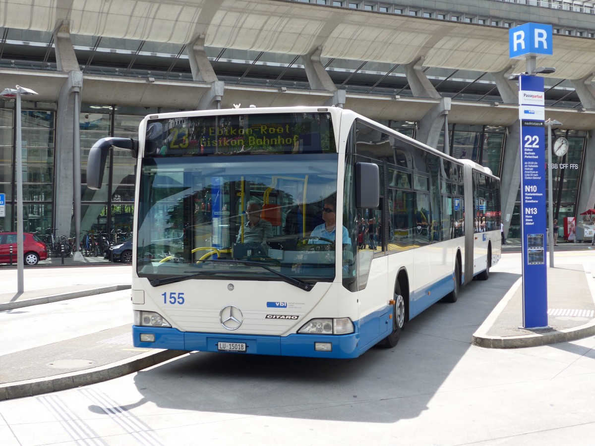 (150'623) - VBL Luzern - Nr. 155/LU 15'018 - Mercedes am 10. Mai 2014 beim Bahnhof Luzern