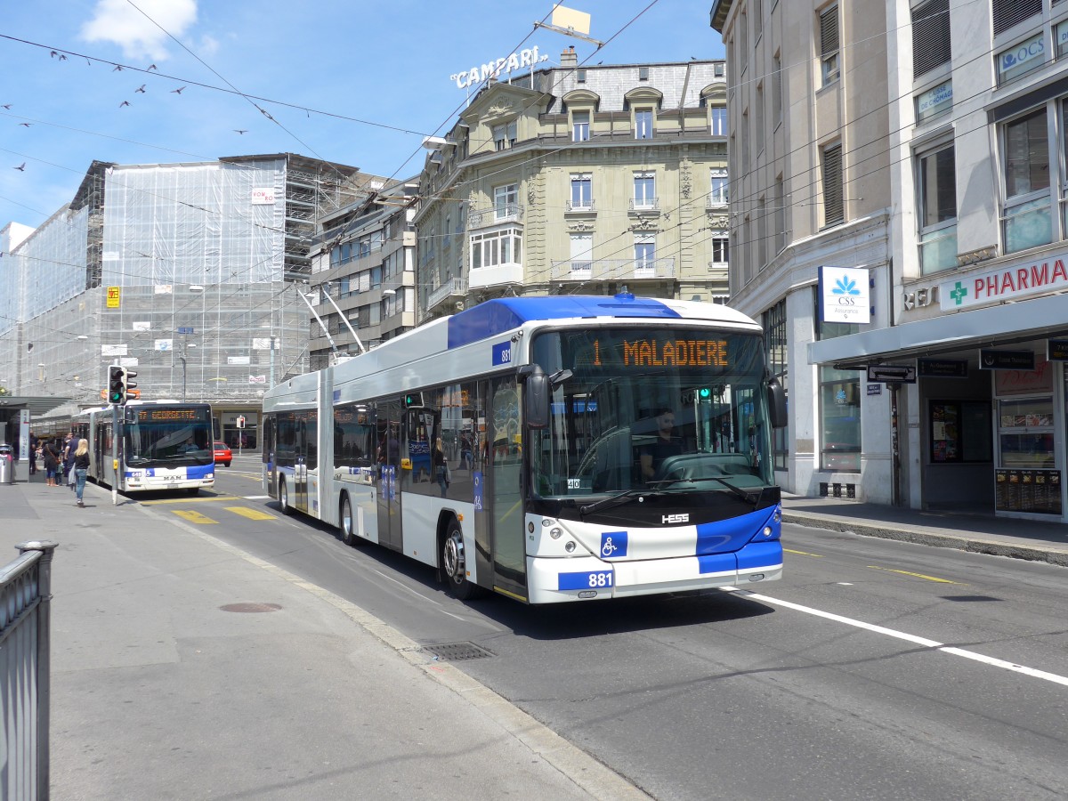 (151'186) - TL Lausanne - Nr. 881 - Hess/Hess Gelenktrolleybus am 1. Juni 2014 in Lausanne, Bel-Air