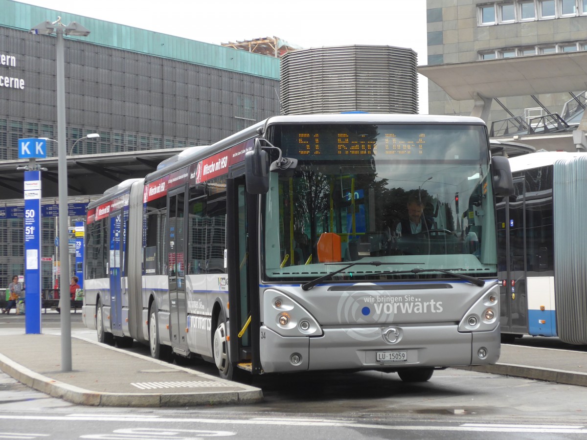 (153'999) - AAGR Rothenburg - Nr. 34/LU 15'059 - Irisbus am 19. August 2014 beim Bahnhof Luzern