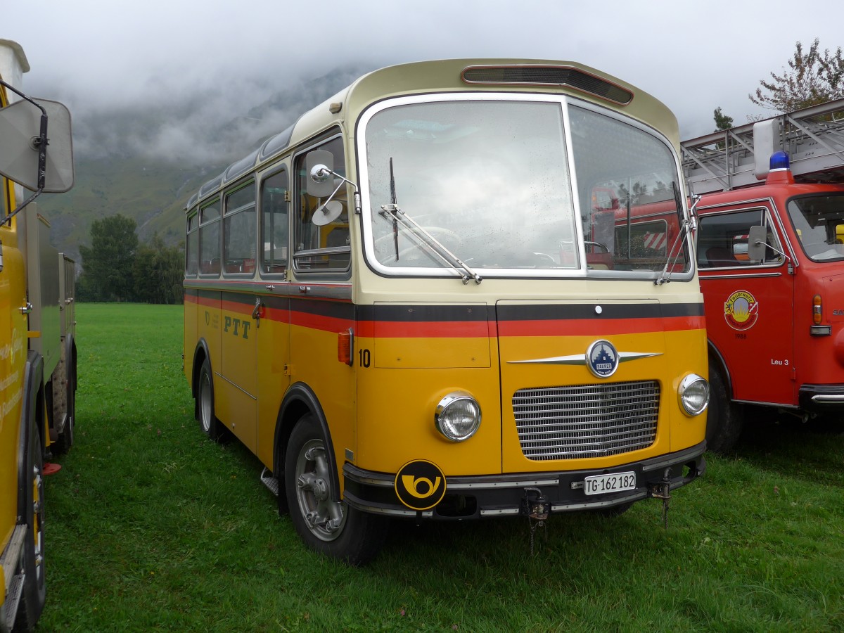 (154'960) - Oldtimer Club Saurer, Arbon - Nr. 10/TG 162'182 - Saurer/R&J (ex Geiger, Adelboden Nr. 10) am 13. September 2014 in Chur, Waffenplatz