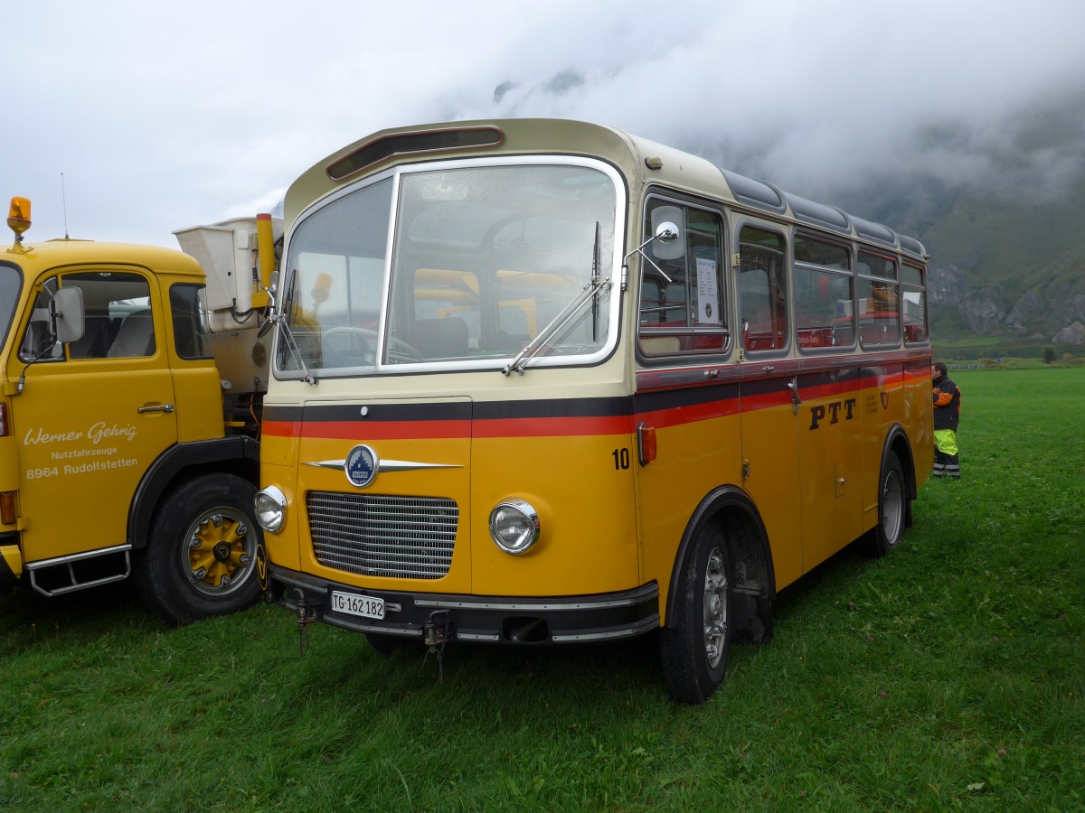 (154'961) - Oldtimer Club Saurer, Arbon - Nr. 10/TG 162'182 - Saurer/R&J (ex Geiger, Adelboden Nr. 10) am 13. September 2014 in Chur, Waffenplatz