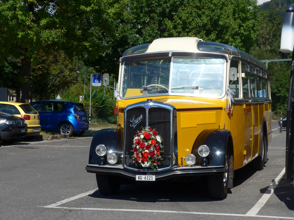 (155'250) - Tschannen, Zofingen - AG 6121 - Saurer/Tscher (ex Luk, Grsch) am 14. September 2014 in Thun, Seestrasse