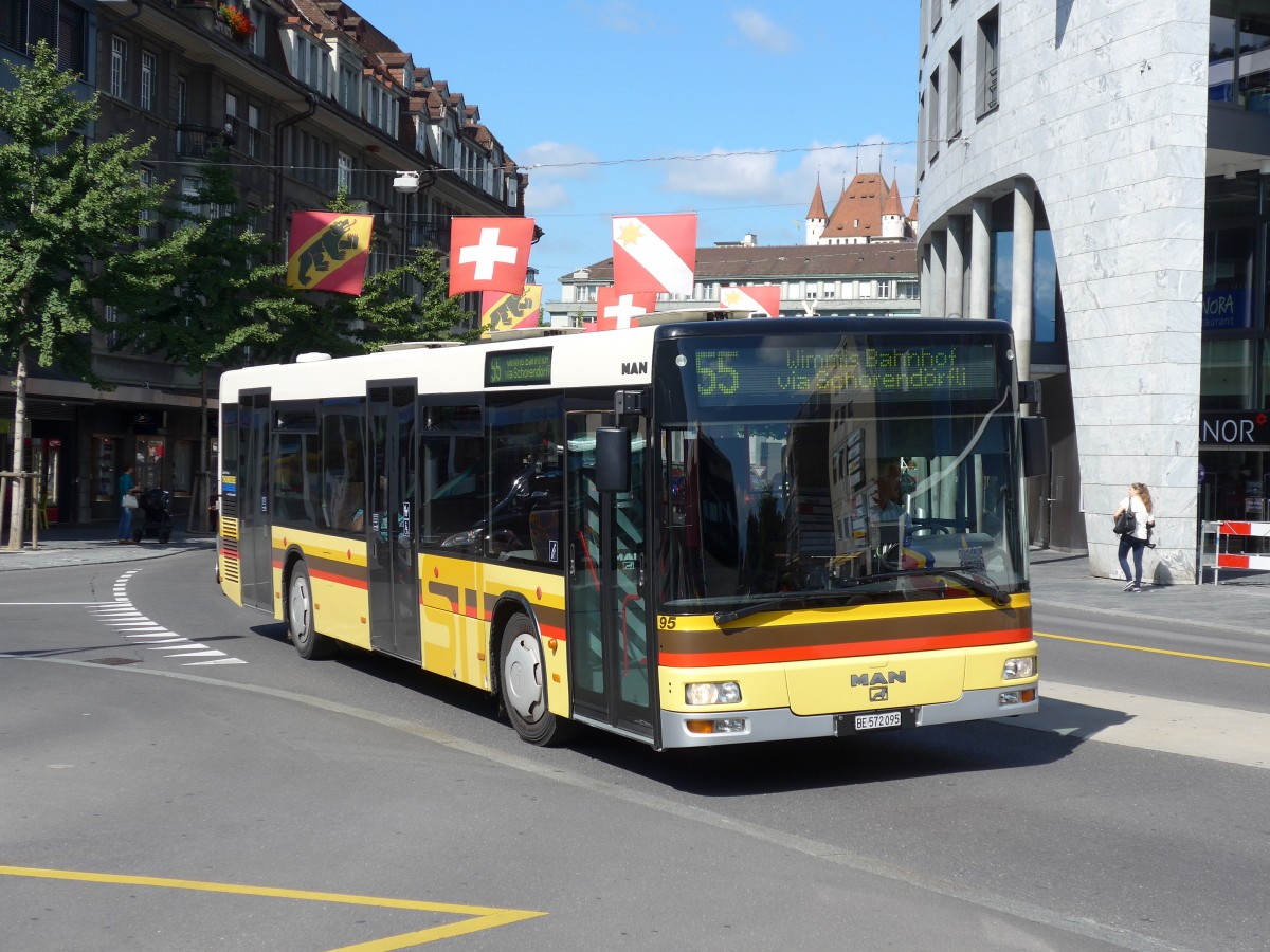 (155'263) - STI Thun - Nr. 95/BE 572'095 - MAN am 14. September 2014 beim Bahnhof Thun