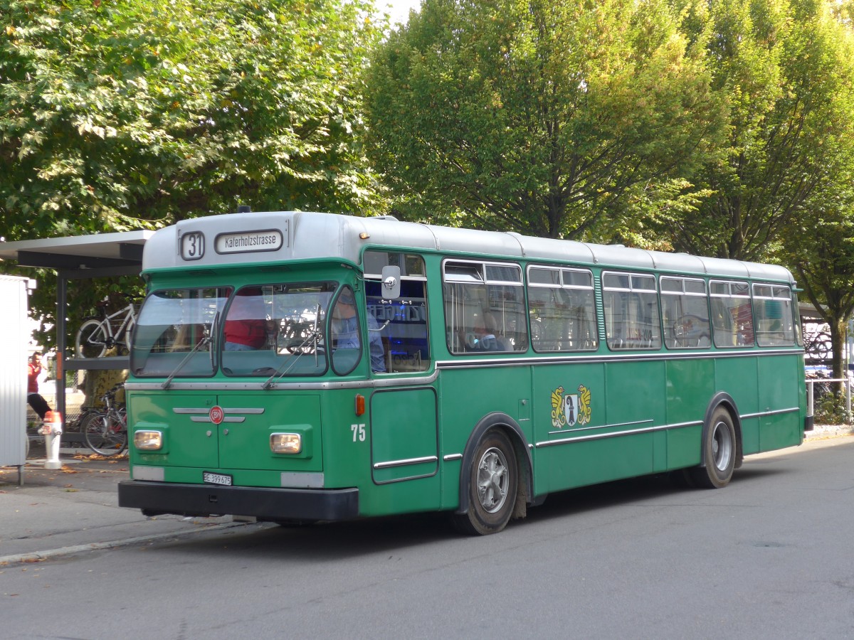 (155'471) - BVB Basel (RWB) - Nr. 75/BE 399'675 - FBW/FHS am 5. Oktober 2014 beim Bahnhof Burgdorf