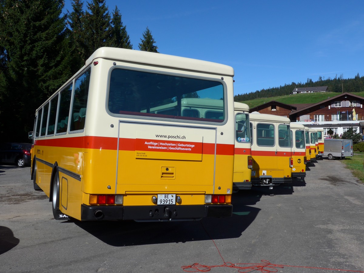 (155'649) - Kolb, Matten - Nr. 3/BE 93'915 - Saurer/R&J (ex Schmocker, Stechelberg Nr. 3; ex Nr. 1; ex Gertsch, Stechelberg Nr. 1) am 12. Oktober 2014 in Willerzell, Rest. Sattelegg