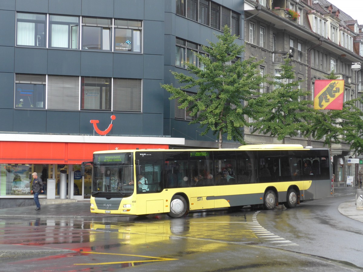 (155'708) - STI Thun - Nr. 150/BE 801'150 - MAN am 13. Oktober 2014 beim Bahnhof Thun