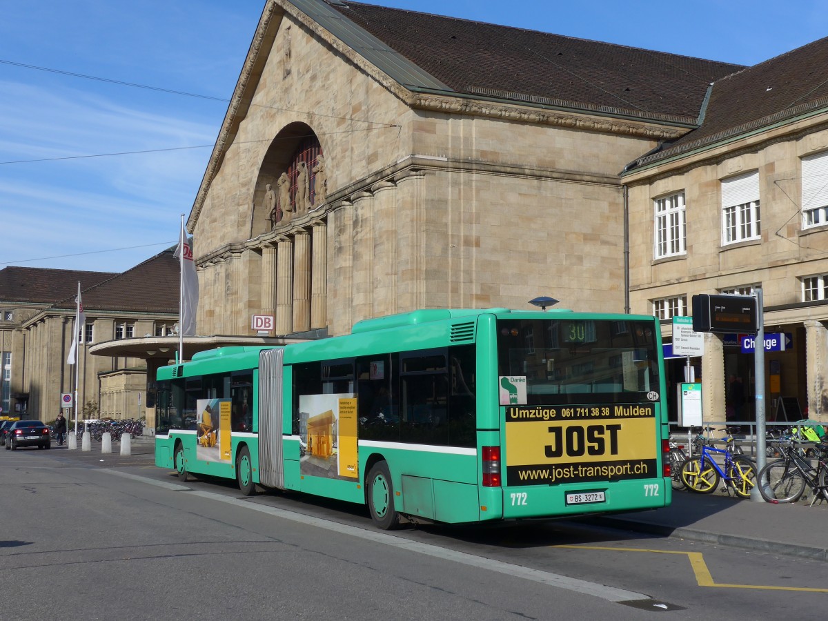 (156'154) - BVB Basel - Nr. 772/BS 3272 - MAN am 27. Oktober 2014 in Basel, Badischer Bahnhof