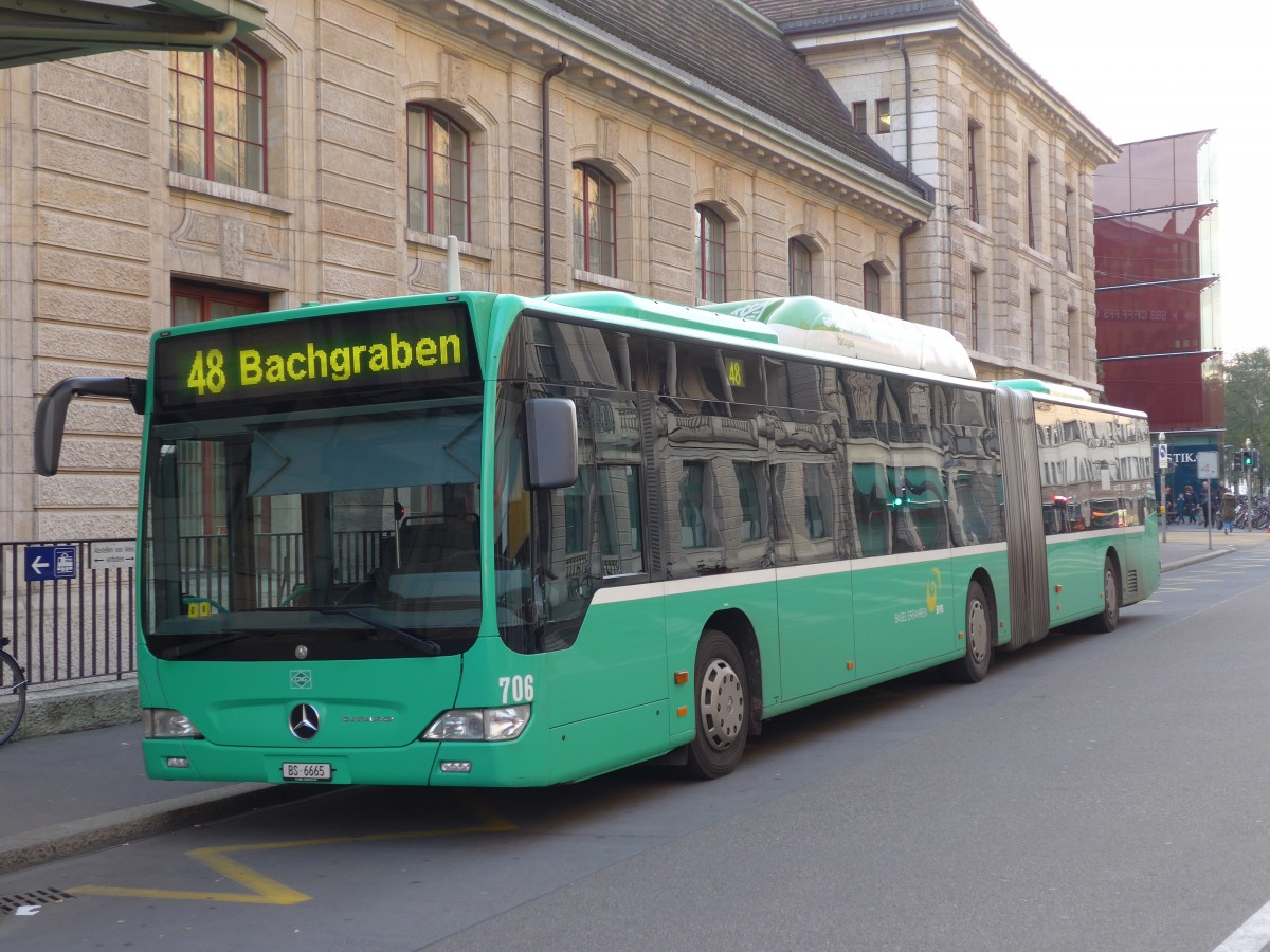 (156'187) - BVB Basel - Nr. 706/BS 6665 - Mercedes am 27. Oktober 2014 beim Bahnhof Basel