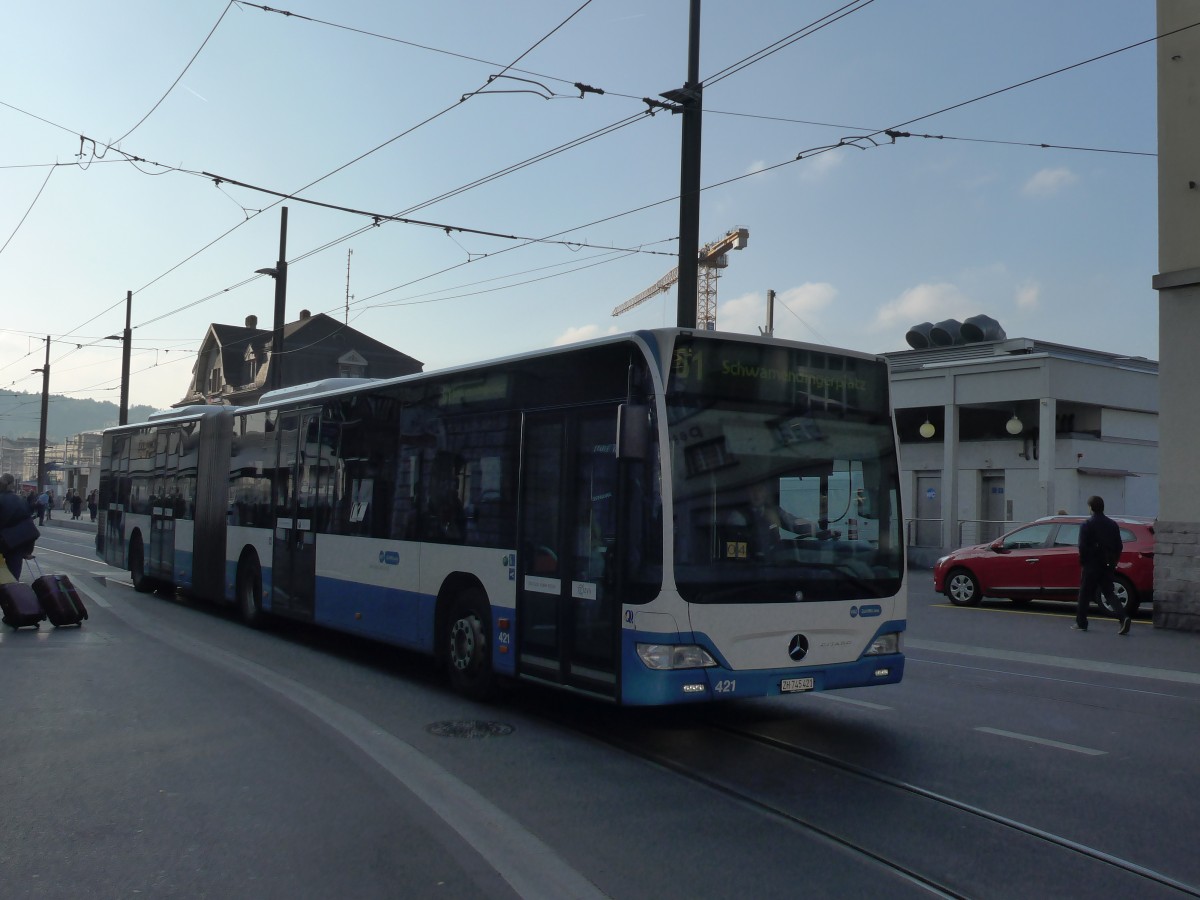 (156'297) - VBZ Zrich - Nr. 421/ZH 745'421 - Mercedes am 28. Oktober 2014 beim Bahnhof Zrich-Oerlikon