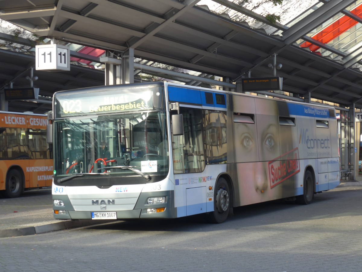 (157'337) - MBus, Mnchengladbach - Nr. 603/MG-XH 1007 - MAN am 22. November 2014 beim Hauptbahnhof Mnchengladbach