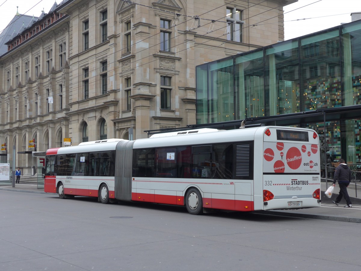 (157'629) - SW Winterthur - Nr. 332/ZH 719'332 - Solaris am 6. Dezember 2014 beim Hauptbahnhof Winterthur