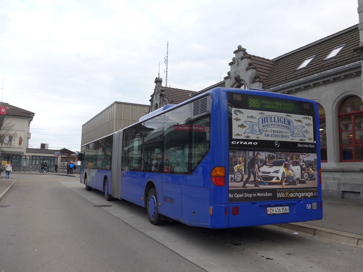(157'777) - VZO Grningen - Nr. 58/ZH 416'358 - Mercedes am 14. Dezember 2014 beim Bahnhof Rapperswil