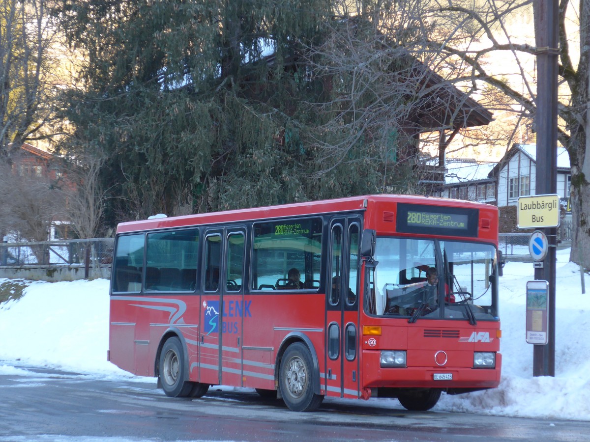 (158'234) - AFA Adelboden - Nr. 50/BE 645'415 - Vetter (ex AVG Grindelwald Nr. 21) am 5. Januar 2015 beim Bahnhof Lenk