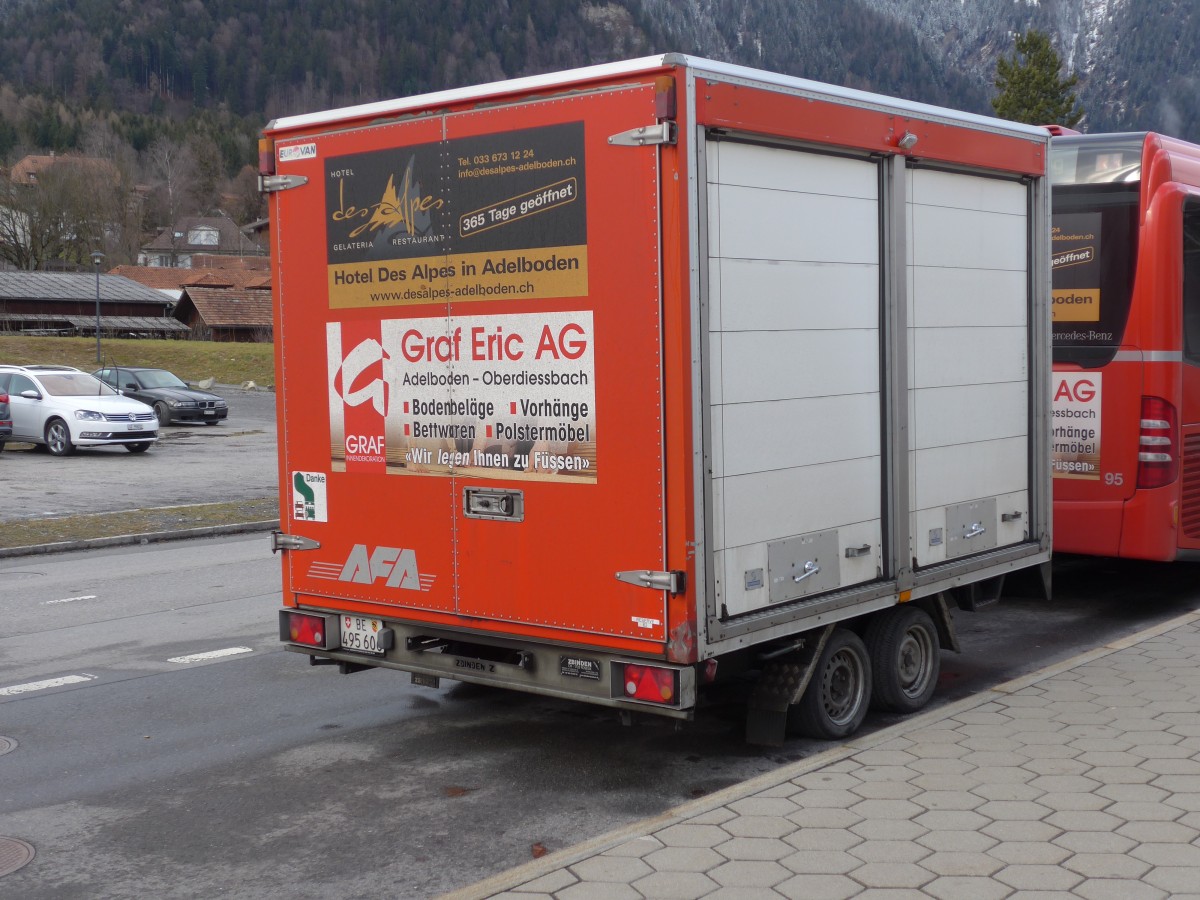 (158'337) - AFA Adelboden - Nr. 62/BE 495'606 - Zbinden Gepckanhnger am 11. Januar 2015 beim Bahnhof Frutigen