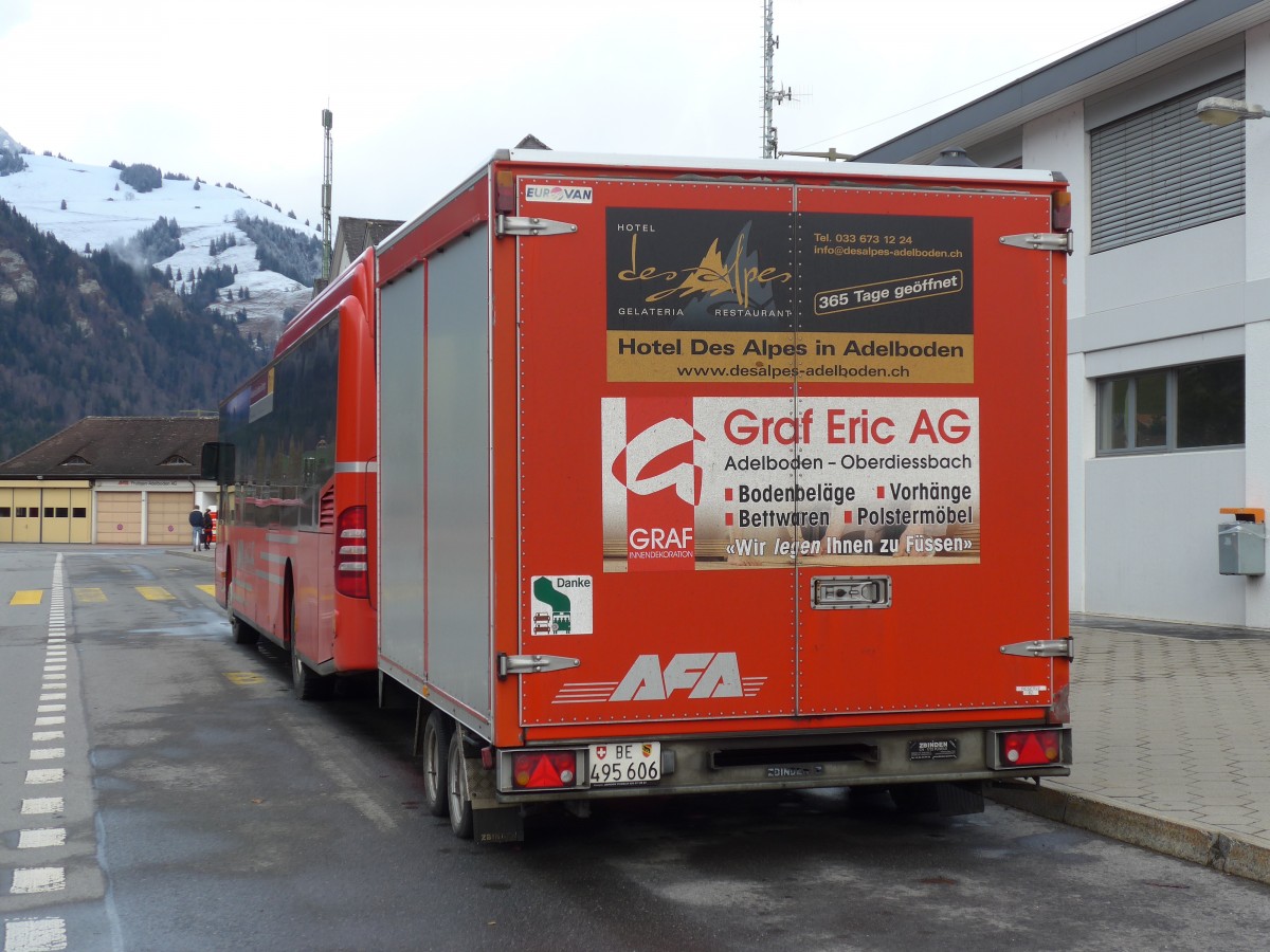 (158'338) - AFA Adelboden - Nr. 62/BE 495'606 - Zbinden Gepckanhnger am 11. Januar 2015 beim Bahnhof Frutigen