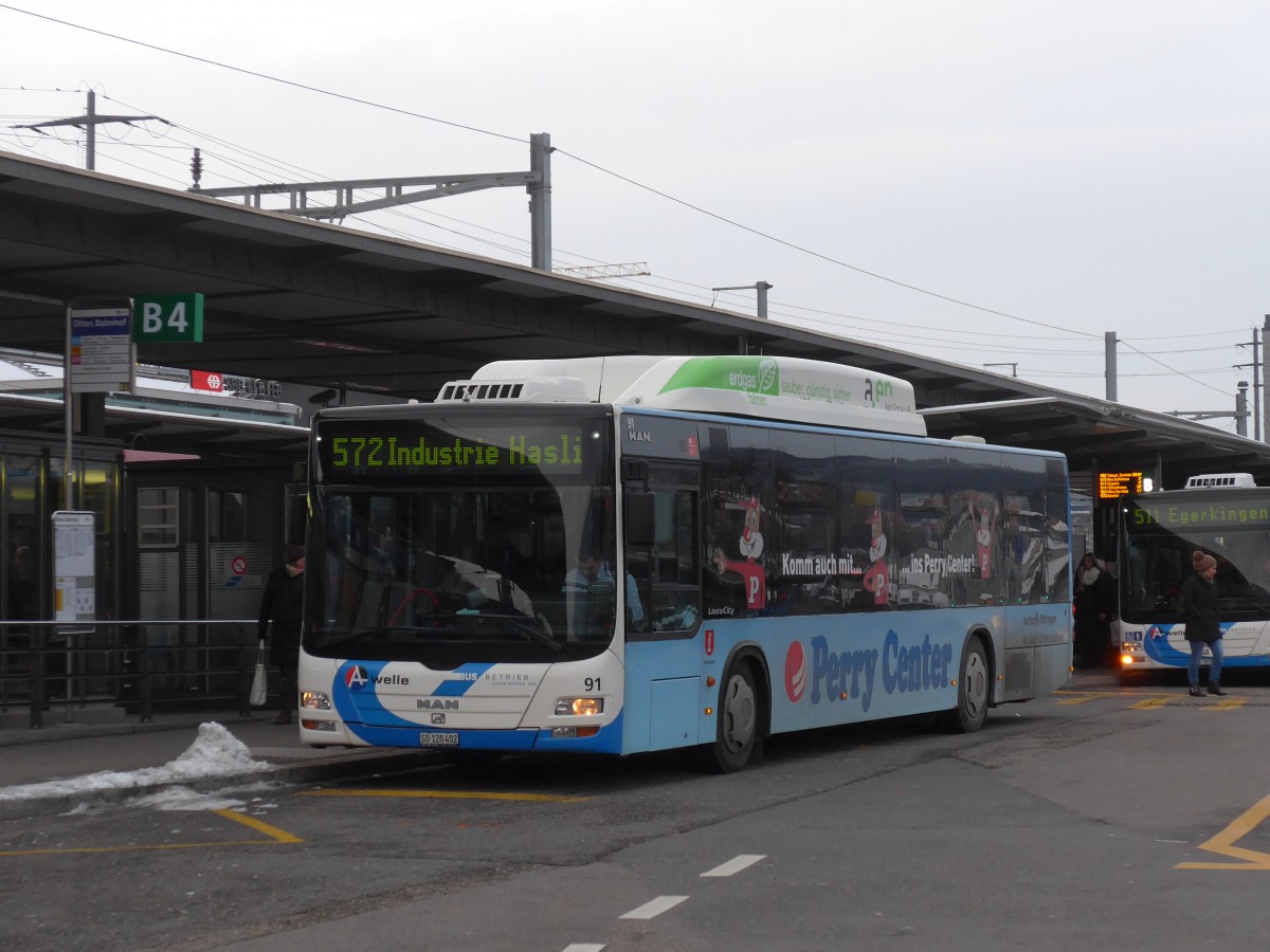 (158'578) - BOGG Wangen b.O. - Nr. 91/SO 120'402 - MAN am 4. Februar 2015 beim Bahnhof Olten