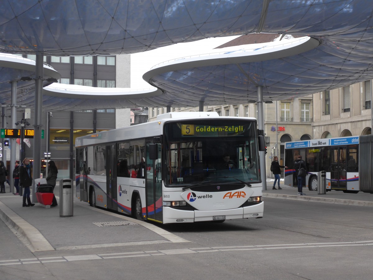 (158'585) - AAR bus+bahn, Aarau - Nr. 159/AG 441'159 - Scania/Hess am 4. Februar 2015 beim Bahnhof Aarau