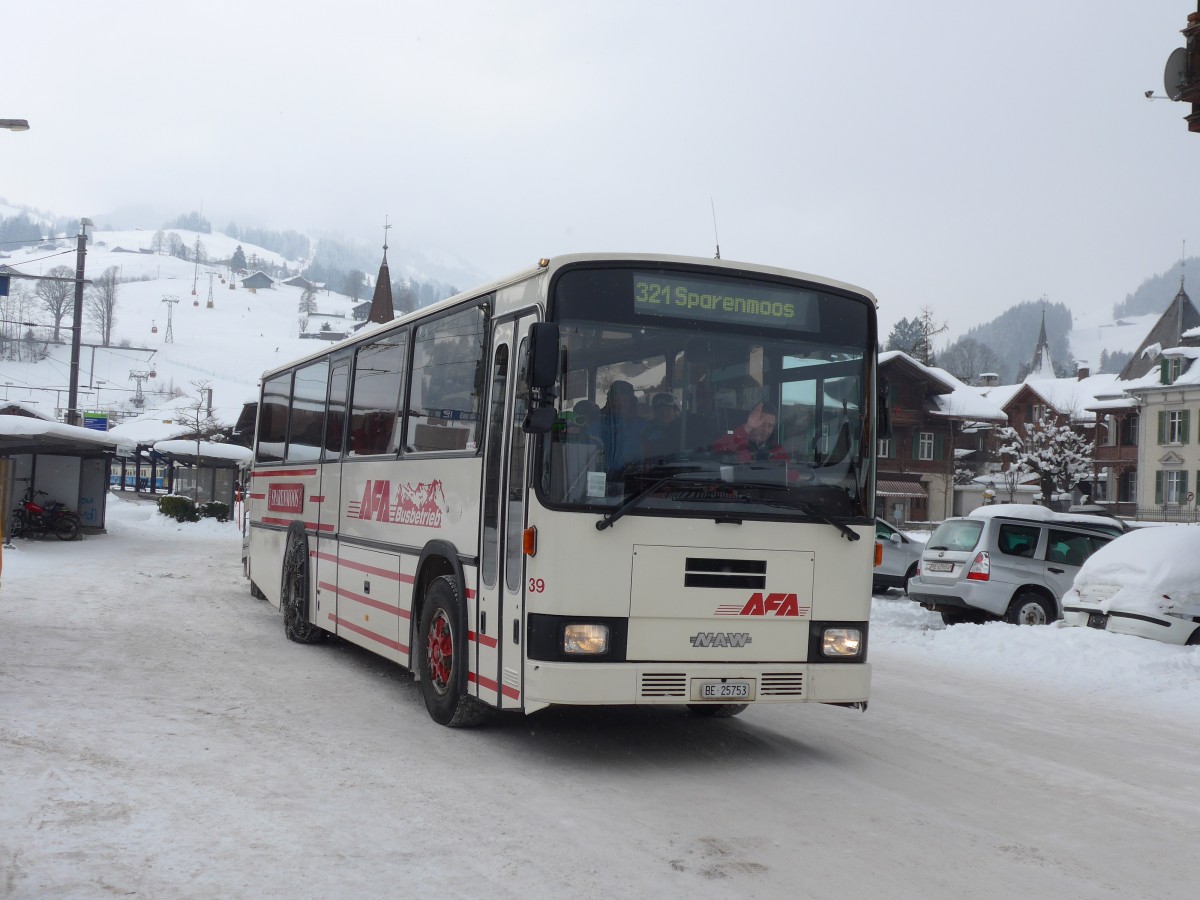 (158'666) - AFA Adelboden - Nr. 39/BE 25'753 - NAW/R&J (ex Nr. 8; ex Autopostale, Mendrisio Nr. 38; ex Piotti, Balerna Nr. 38; ex AAGI Interlaken Nr. 38; ex Schmocker, Beatenberg Nr. 3) am 8. Februar 2015 beim Bahnhof Zweisimmen