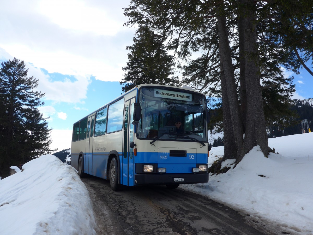 (158'718) - RTB Altsttten - Nr. 93/SG 376'200 - NAW/Lauber (ex R.G.V. Autobus, Stabio; ex AMSA Chiasso Nr. 23; ex AWA Amden Nr. 3) am 14. Februar 2015 in Buchserberg, Berghaus