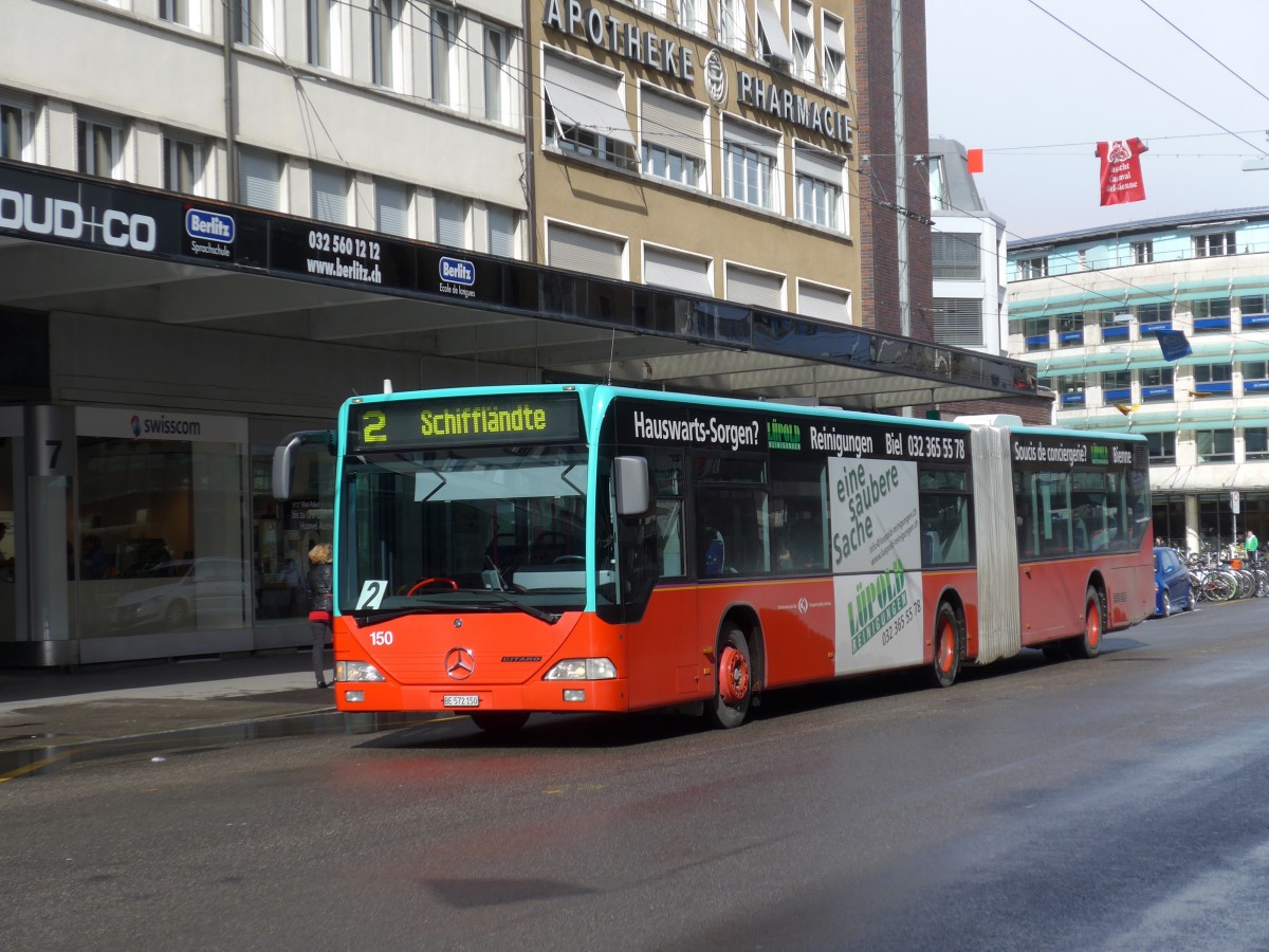 (158'985) - VB Biel - Nr. 150/BE 572'150 - Mercedes am 2. Mrz 2015 beim Bahnhof Biel