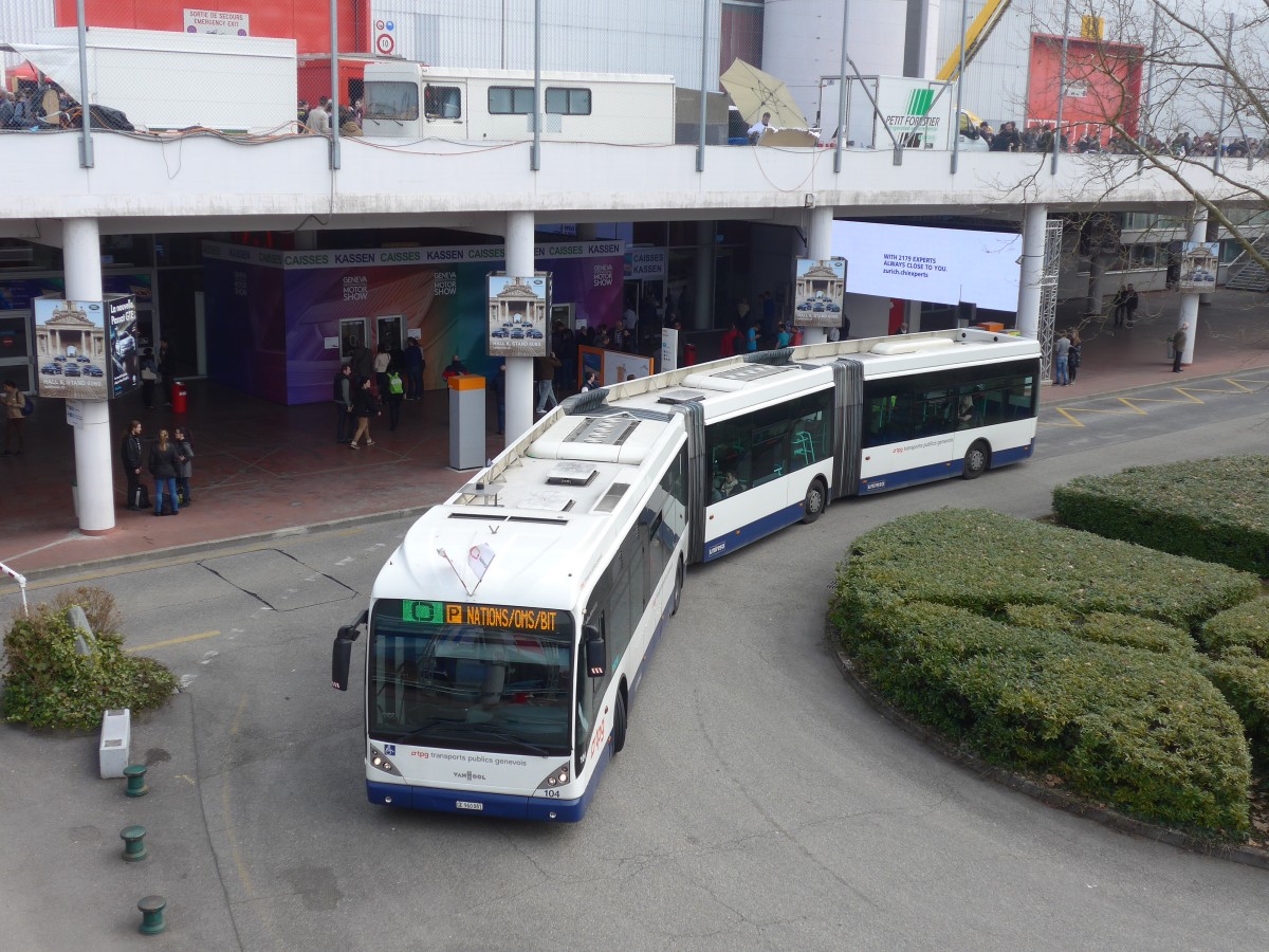 (159'100) - TPG Genve - Nr. 104/GE 960'081 - Van Hool am 14. Mrz 2015 in Genve, Palexpo