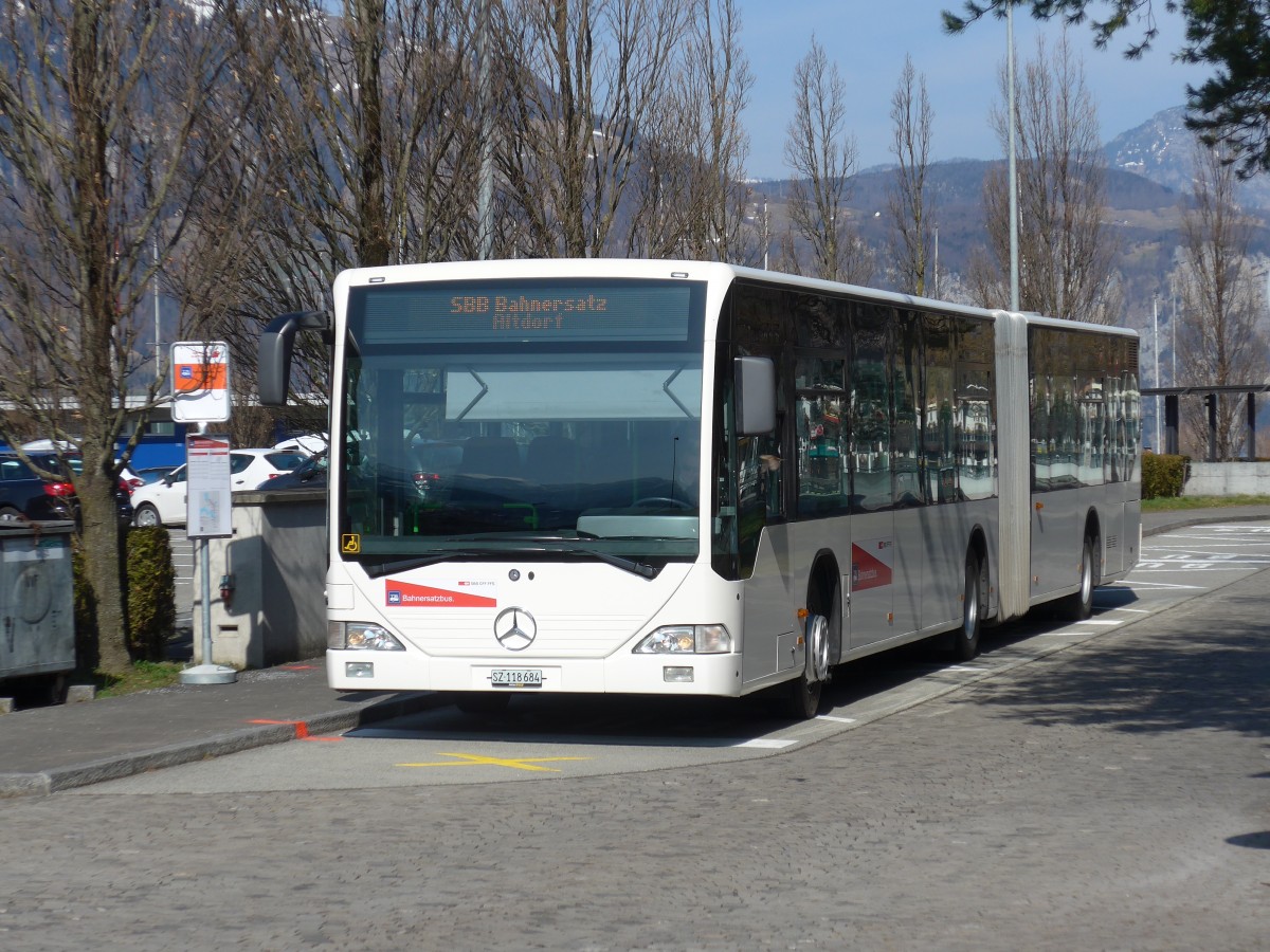 (159'308) - AAGS Schwyz - Nr. 84/SZ 118'684 - Mercedes (ex VR La Chaux-de-Fonds Nr. 228) am 18. Mrz 2015 beim Bahnhof Flelen