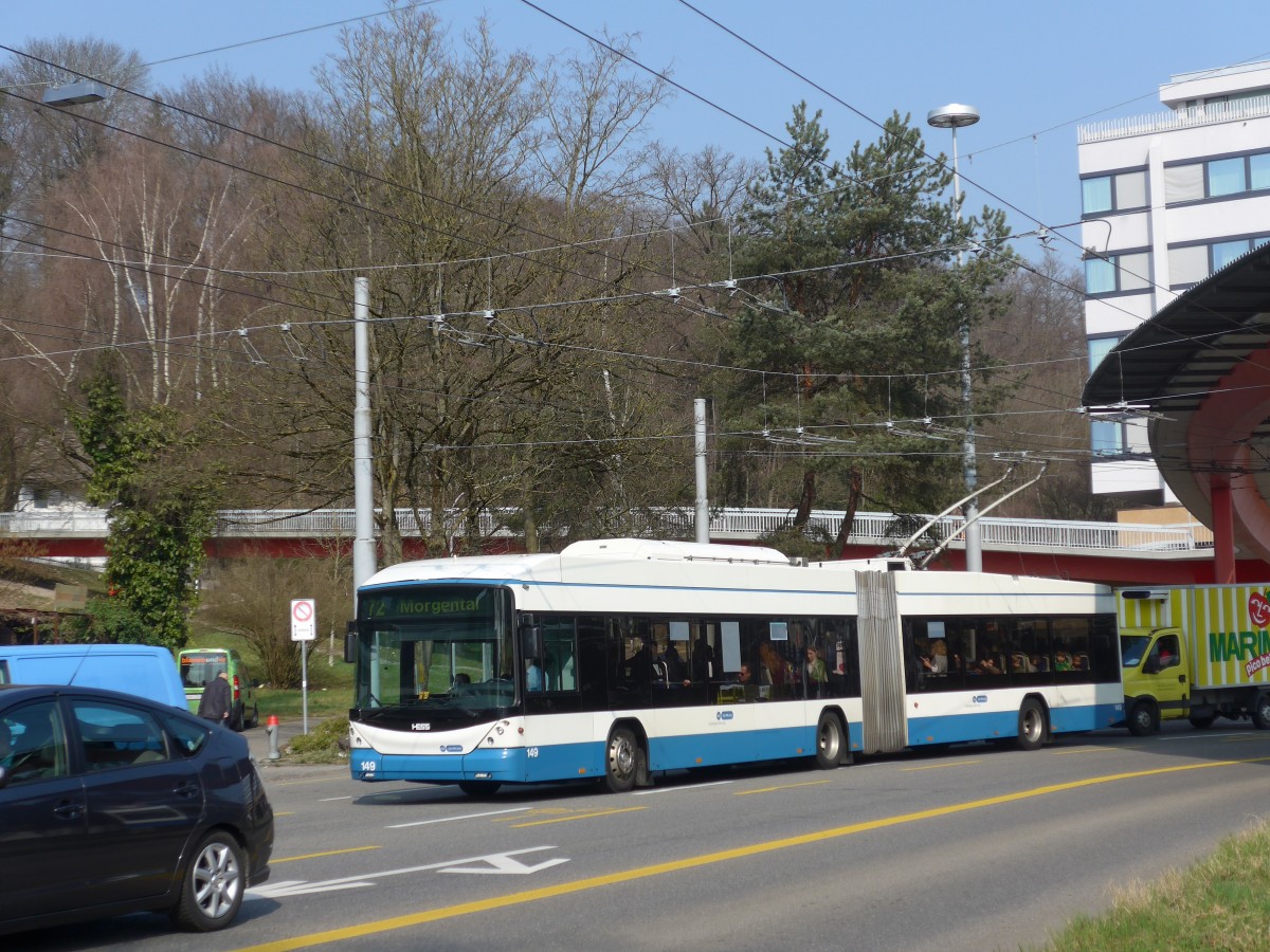 (159'401) - VBZ Zrich - Nr. 149 - Hess/Hess Gelenktrolleybus am 19. Mrz 2015 in Zrich, Bucheggplatz