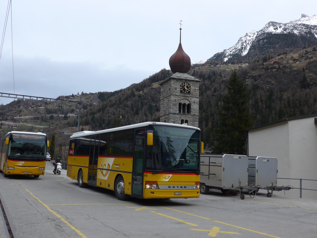 (159'608) - Zerzuben, Visp-Eyholz - Nr. 65/VS 45'880 - Setra am 2. April 2015 beim Bahnhof St. Niklaus