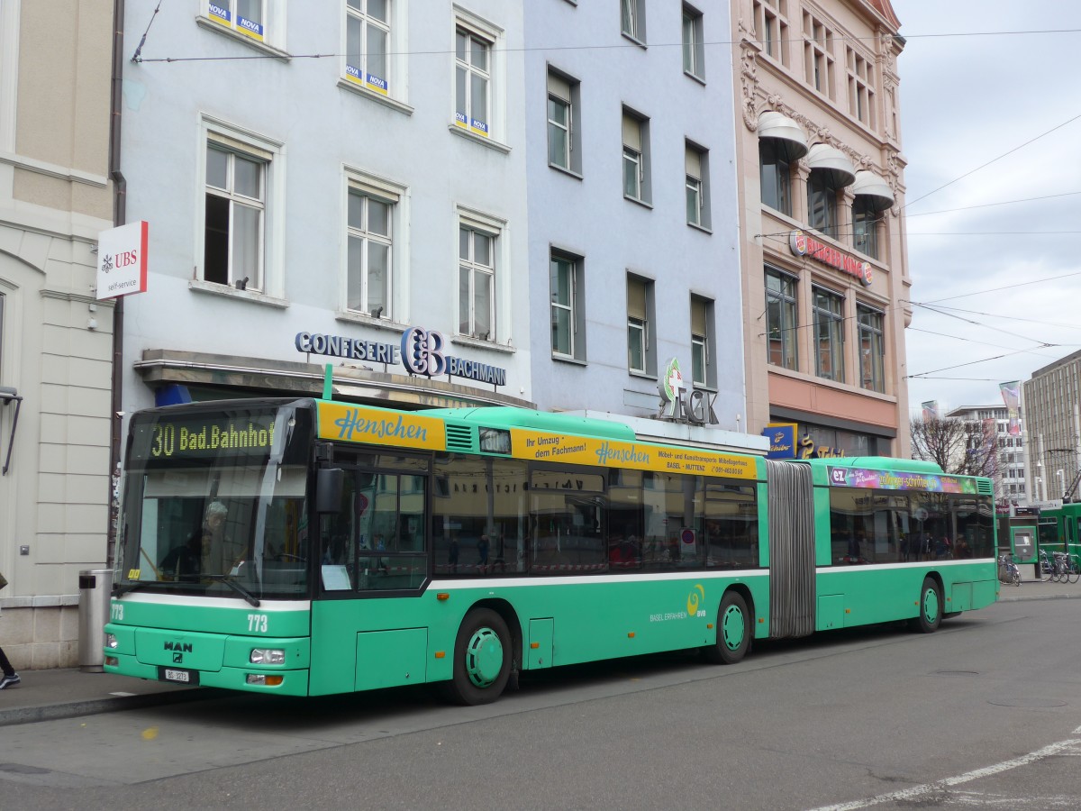 (159'729) - BVB Basel - Nr. 773/BS 3273 - MAN am 11. April 2015 beim Bahnhof Basel