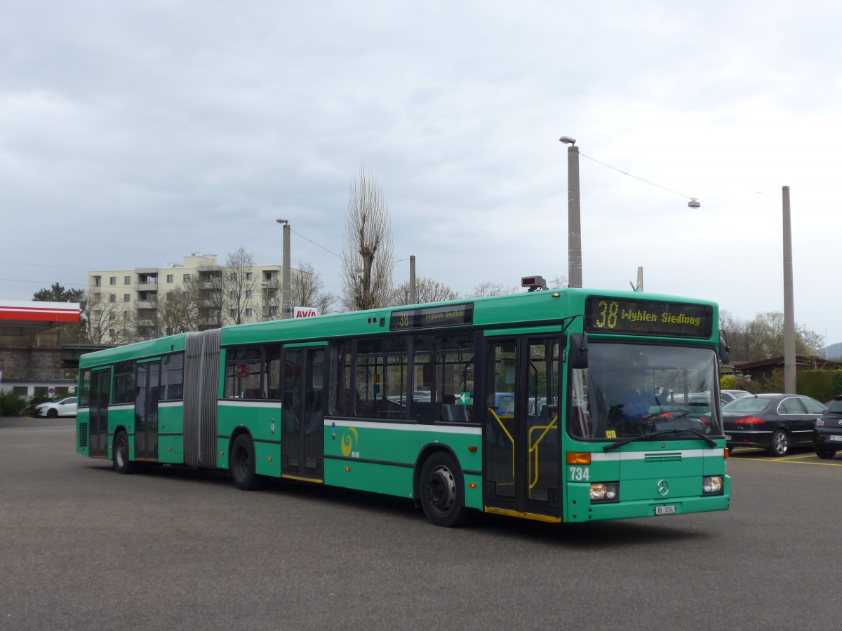 (159'758) - BVB Basel - Nr. 734/BS 3234 - Mercedes (ex VAG Freiburg/D Nr. 933) am 11. April 2015 in Basel, Garage Rankstrasse