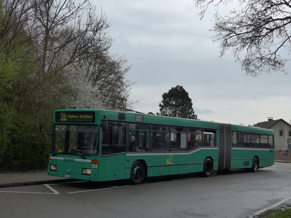 (159'786) - Aus der Schweiz: BVB Basel - Nr. 734/BS 3234 - Mercedes (ex VAG Freiburg/D Nr. 933) am 11. April 2015 in Grenzach-Wyhlen, Schulzentrum