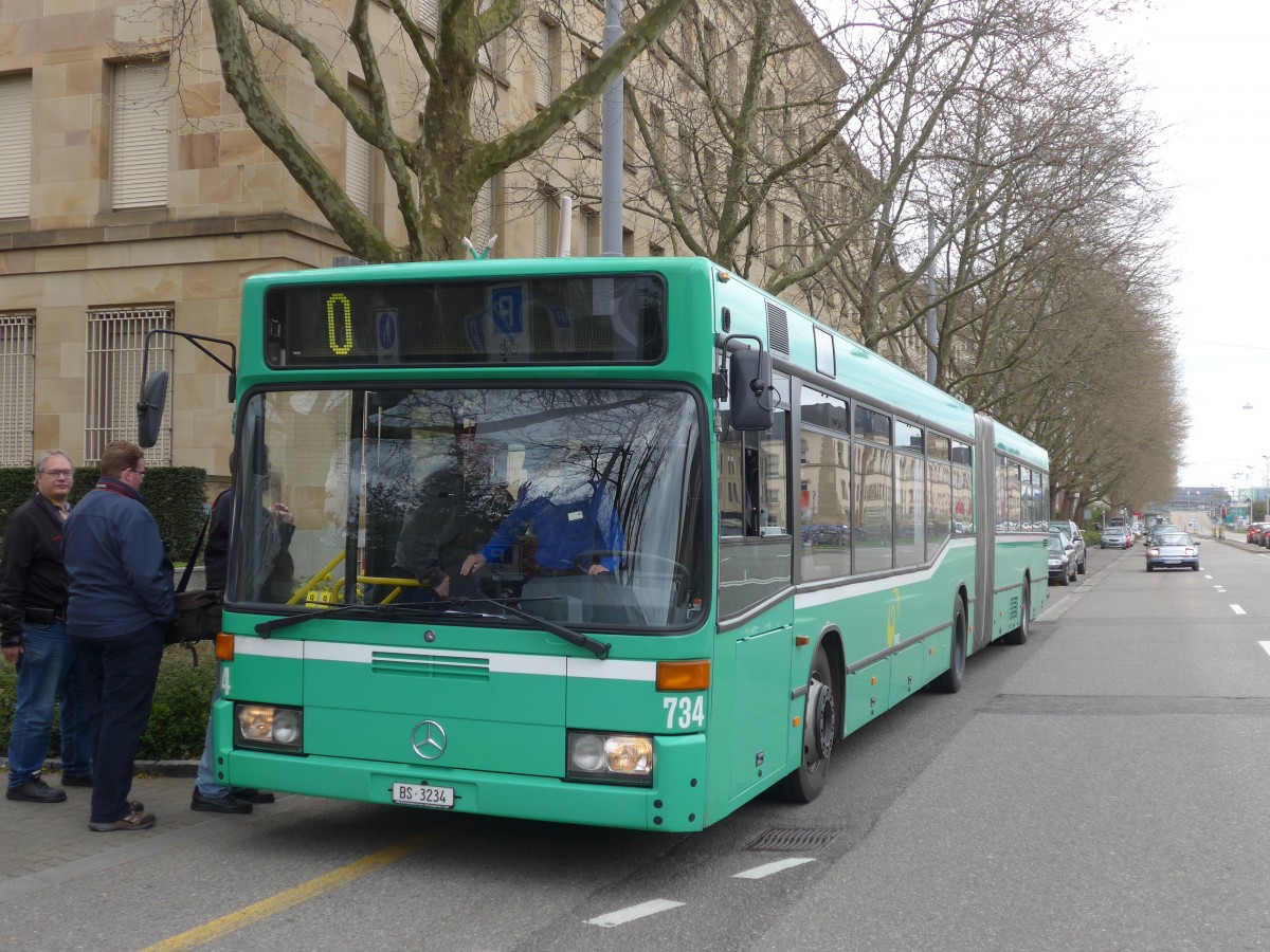 (159'865) - BVB Basel - Nr. 734/BS 3234 - Mercedes (ex VAG Freiburg/D Nr. 933) am 11. April 2015 in Basel, Badischer Bahnhof