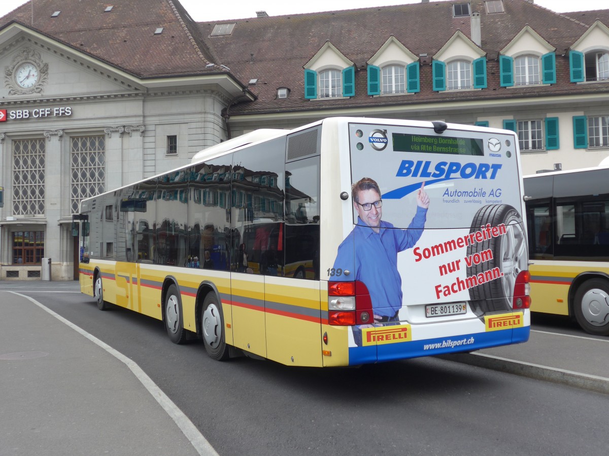 (160'031) - STI Thun - Nr. 139/BE 801'139 - MAN am 25. April 2015 beim Bahnhof Thun