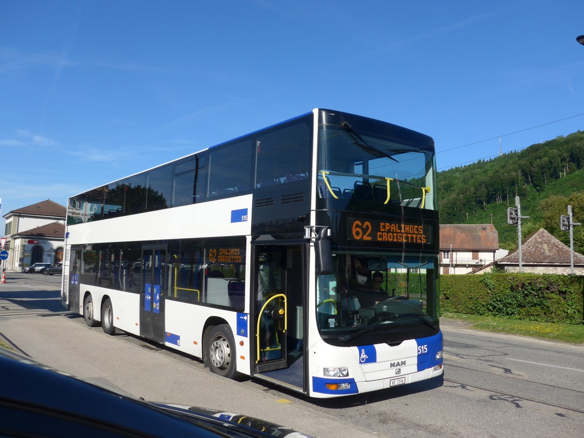 (161'398) - TL Lausanne - Nr. 515/VD 1596 - MAN am 28. Mai 2015 beim Bahnhof Moudon