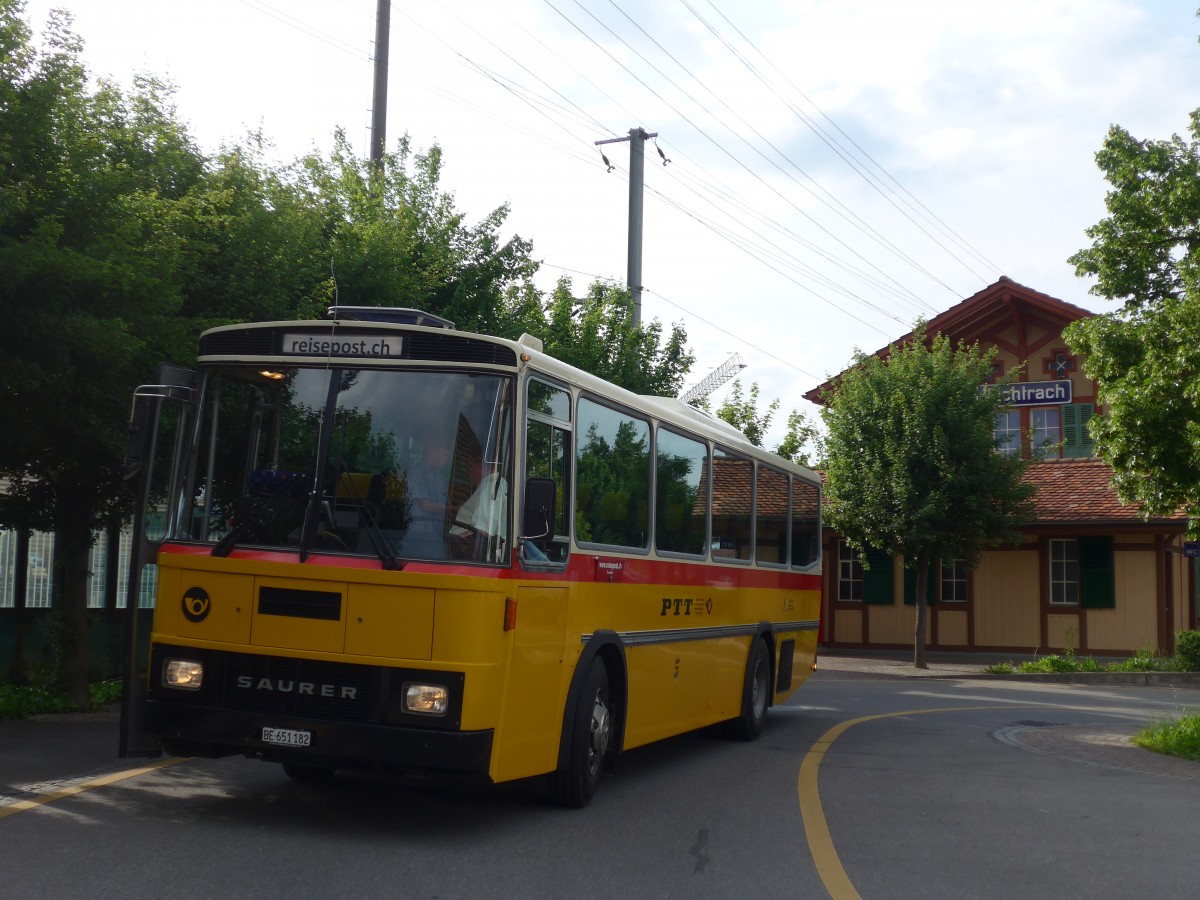 (161'573) - Bernair, Mnsingen - BE 651'182 - Saurer/Tscher (ex Schebath, Lauerz; ex Albin, Fllanden; ex Heim, Flums) am 30. Mai 2015 beim Bahnhof Wichtrach