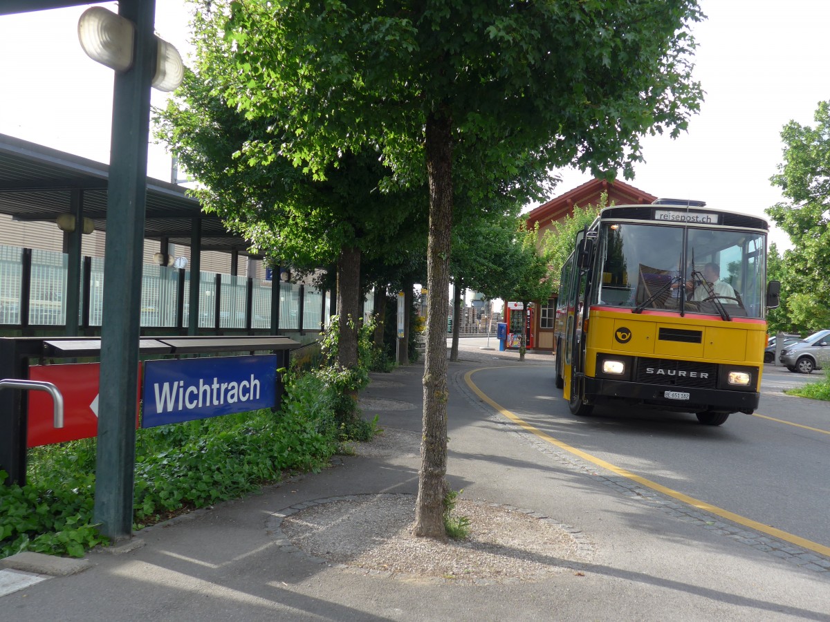 (161'574) - Bernair, Mnsingen - BE 651'182 - Saurer/Tscher (ex Schebath, Lauerz; ex Albin, Fllanden; ex Heim, Flums) am 30. Mai 2015 beim Bahnhof Wichtrach