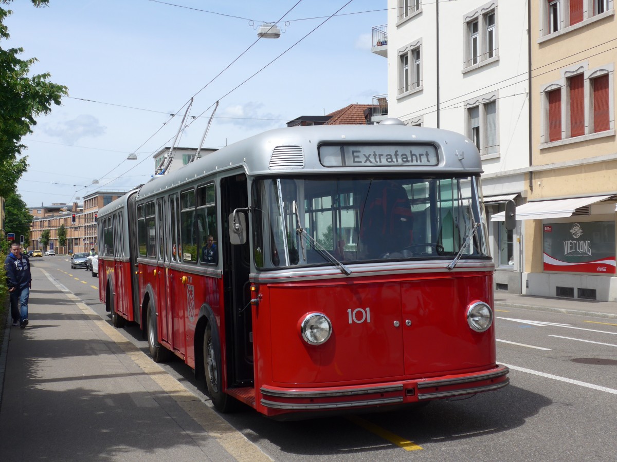 (161'627) - VW Winterthur - Nr. 101 - FBW/SWS Gelenktrolleybus am 31. Mai 2015 in Winterthur, Depot